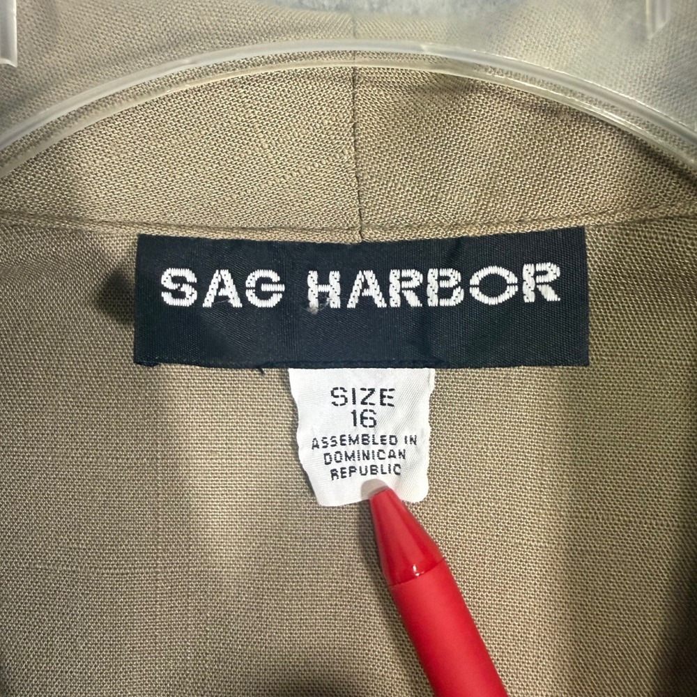 Sag Harbor Blazer Women 16 Tan One Button Notched Lapel Vintage Professional - Picture 3 of 10